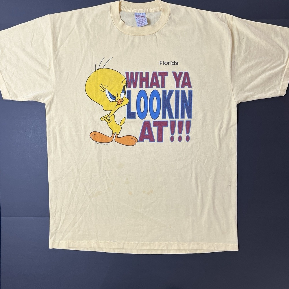 Vintage Tweety Bird 1996 TShirt Mens XL What Ya Lookin At Looney Tunes 90s - Picture 3 of 11